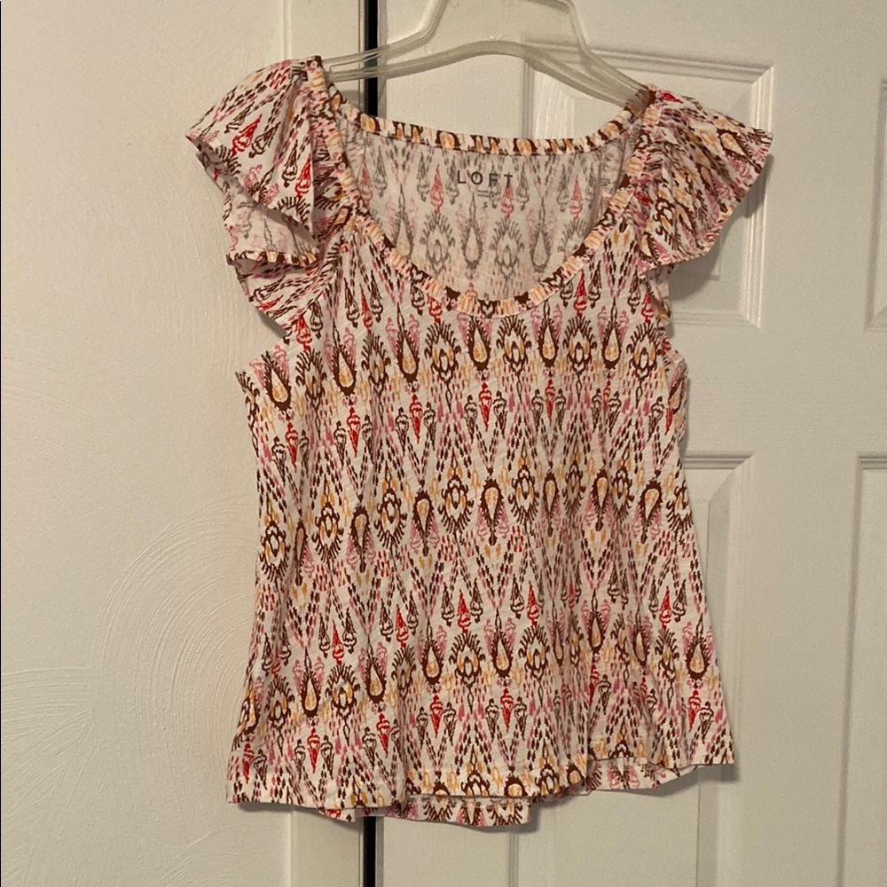 LOFT Women's Pink Patterned Top